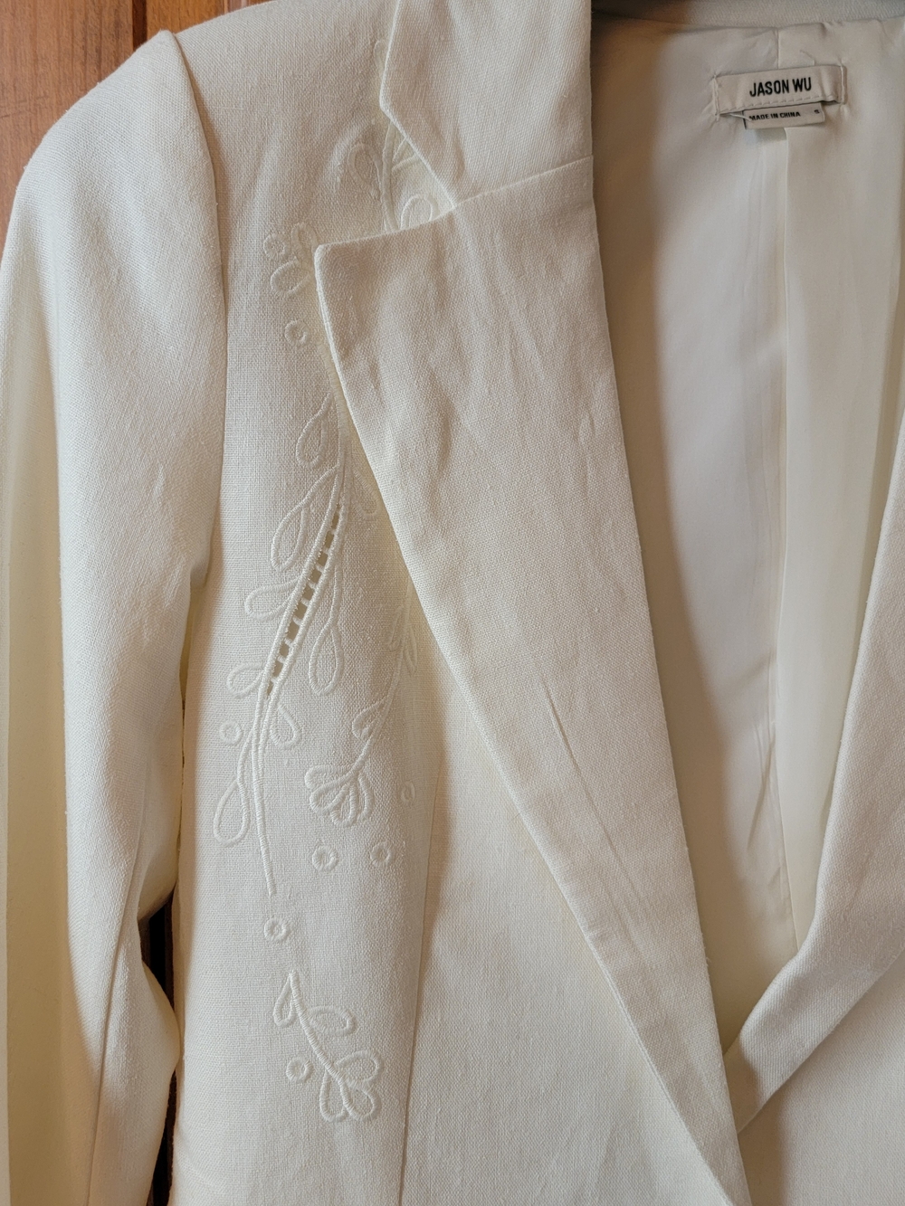 Jason Wu The Classics Embroidered Off-White Linen Blend Blazer Size Small - Picture 2 of 16